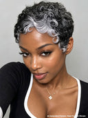 Salt and Pepper finger wave glueless wig pixie cut 100% Human Hair