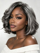 Lace closure 5x5 bob wig Salt and pepper wavy 100% Human Hair
