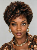 Lace front 13x4 Pixie wig brown highlight curly wave