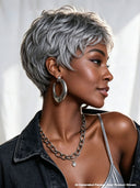 Pixie wig quick weave Salt and Pepper machine made