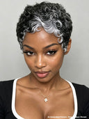 Salt and Pepper finger wave glueless wig pixie cut 100% Human Hair