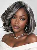 Lace closure 5x5 bob wig Salt and pepper wavy 100% Human Hair