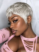 Pixie cut wig silver straight machine made 100% Human Hair
