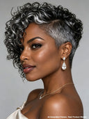 Topper unit pixie salt and pepper curly wave 100% Human Hair（not a wig）