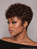 Ready to Go Glueless Wig curly wave pixie black Machine Made 100% Human Hair