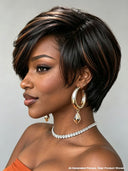 Pixie wig straight Glueless wig side part machine made 100% Human Hair