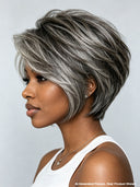 7x5 lace Mixed Color Highlights Light Grey pixie cut Straight 100% Human Hair