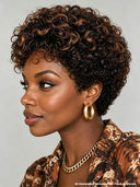 Lace front 13x4 Pixie wig brown highlight curly wave