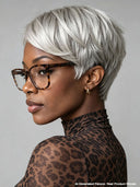 Glueless Wig pixie cut silver straight 100% Human Hair