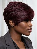 Machine made Glueless Pixie wig burgundy for black woman