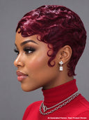 2 wigs pixie cut wig Easy to wear machine made water wave 2 color rouge & orange 100% Human Hair