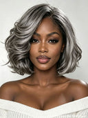 Lace closure 5x5 bob wig Salt and pepper wavy 100% Human Hair