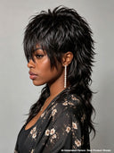 Mullet wig black machine made for black woman