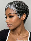 Salt and Pepper finger wave glueless wig pixie cut 100% Human Hair