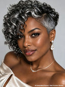 Topper unit pixie salt and pepper curly wave 100% Human Hair（not a wig）