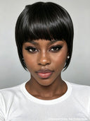Ready to go pixie wig with bangs straight 100% Human Hair