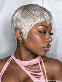 Pixie cut wig silver straight machine made 100% Human Hair