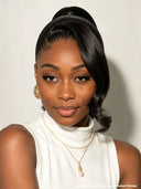 Pre-styled Lace front 13x4 wig Updo ponytail body wave 100% Human Hair