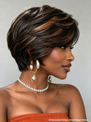 Pixie wig straight Glueless wig side part machine made 100% Human Hair