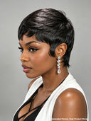 Easy to wear Glueless Wig Straight  Black Machine Made pixie cut 100% Human Hair