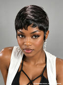 Easy to wear Glueless Wig Straight  Black Machine Made pixie cut 100% Human Hair