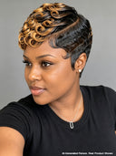 Full lace pixie cut wig finger wave honey highlight