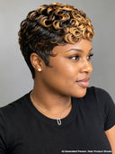 Full lace pixie cut wig finger wave honey highlight