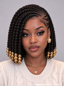 Full Lace black Braided wig Pre Styled Updo Human Hair Wig