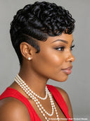 Full lace pixie wig Black side part