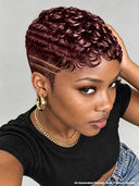 Full lace pixie cut wig Burgundy finger wave for black women
