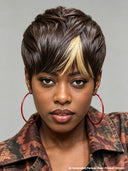 Glueless Wig pixie cut honey Highlights with brown 100% Human Hair 