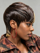 Glueless Wig pixie cut honey Highlights with brown 100% Human Hair 