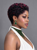 Gluelesse wig machine made burgundy highlight afro Pixie 