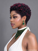 Gluelesse wig machine made burgundy highlight afro Pixie 