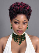 Gluelesse wig machine made burgundy highlight afro Pixie 