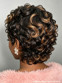 Glueless Wig Machine Made pixie cut finger wavy Highlights 100% Human Hair