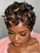 Glueless Wig Machine Made pixie cut finger wavy Highlights 100% Human Hair