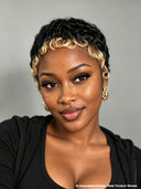 Glueless Wig Natural black mixed with blonde Machine Made pixie Weave Short cut Ready to Wear 100% Human Hair