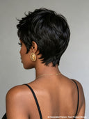 Glueless Wig black Machine Made pixie cut 100% Human Hair