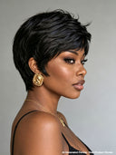 Glueless Wig black Machine Made pixie cut 100% Human Hair