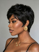 Glueless Wig black Machine Made pixie cut 100% Human Hair