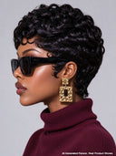 Glueless Wig pixie Natural Black finger wave