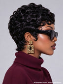 Glueless Wig pixie Natural Black finger wave