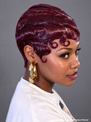 Machine made burgundy 99J# Glueless wig pixie cut wig 