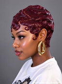 Machine made burgundy 99J# Glueless wig pixie cut wig 