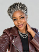 Machine made pixie cut wig salt & pepper afro curly
