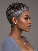 Machine made wear to go Salt & Pepper pixie cut wig 
