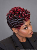 Machine made burgundy highlight pixie cut wig finger wave