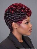 Machine made burgundy highlight pixie cut wig finger wave