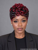 Machine made burgundy highlight pixie cut wig finger wave